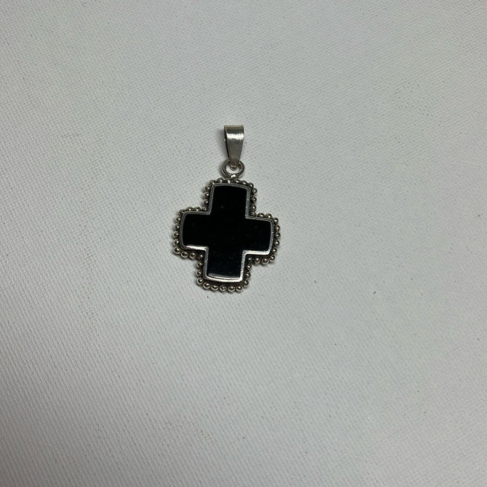 Sterling Silver and Onyx Cross Pendant